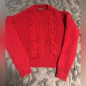 SHEIN Red Cable Knit Crewneck Sweater